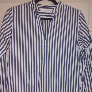 Everlane Women Tunic High Low Blouse Top Striped Shirt White Blue Slits Cotton 8